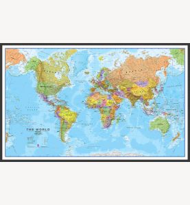 Large Political World Wall Map (Pinboard & wood frame - Black)