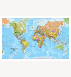 Large Political World Wall Map (Wood Frame - White)