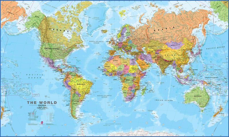 Laminated wall map - Political world, with metal support slats - 1/40 –  MapsCompany - Travel and hiking maps