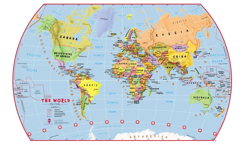 Laminated wall map - Political world, with metal support slats - 1