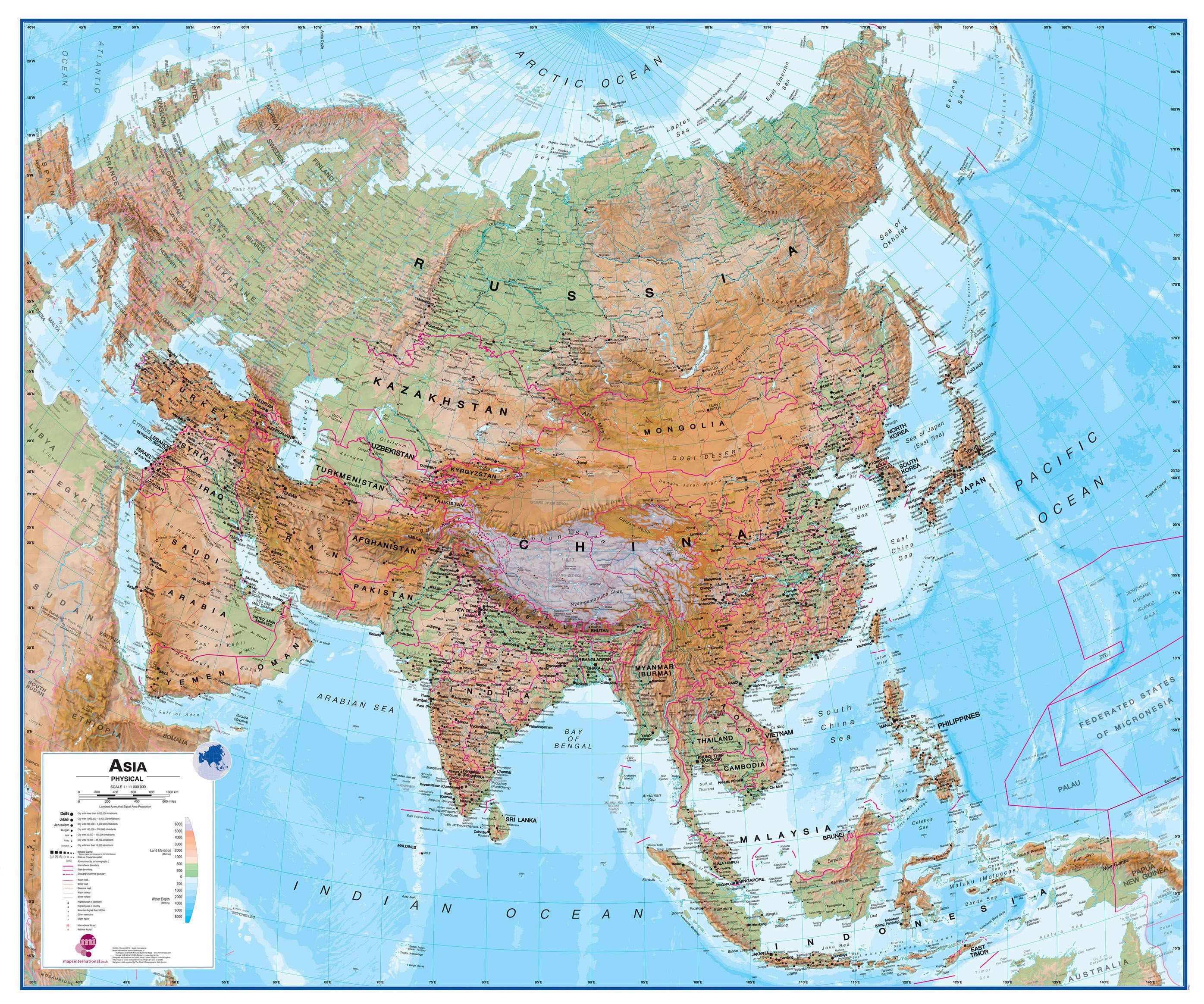 Asia Wall Map Physical Ct00407 