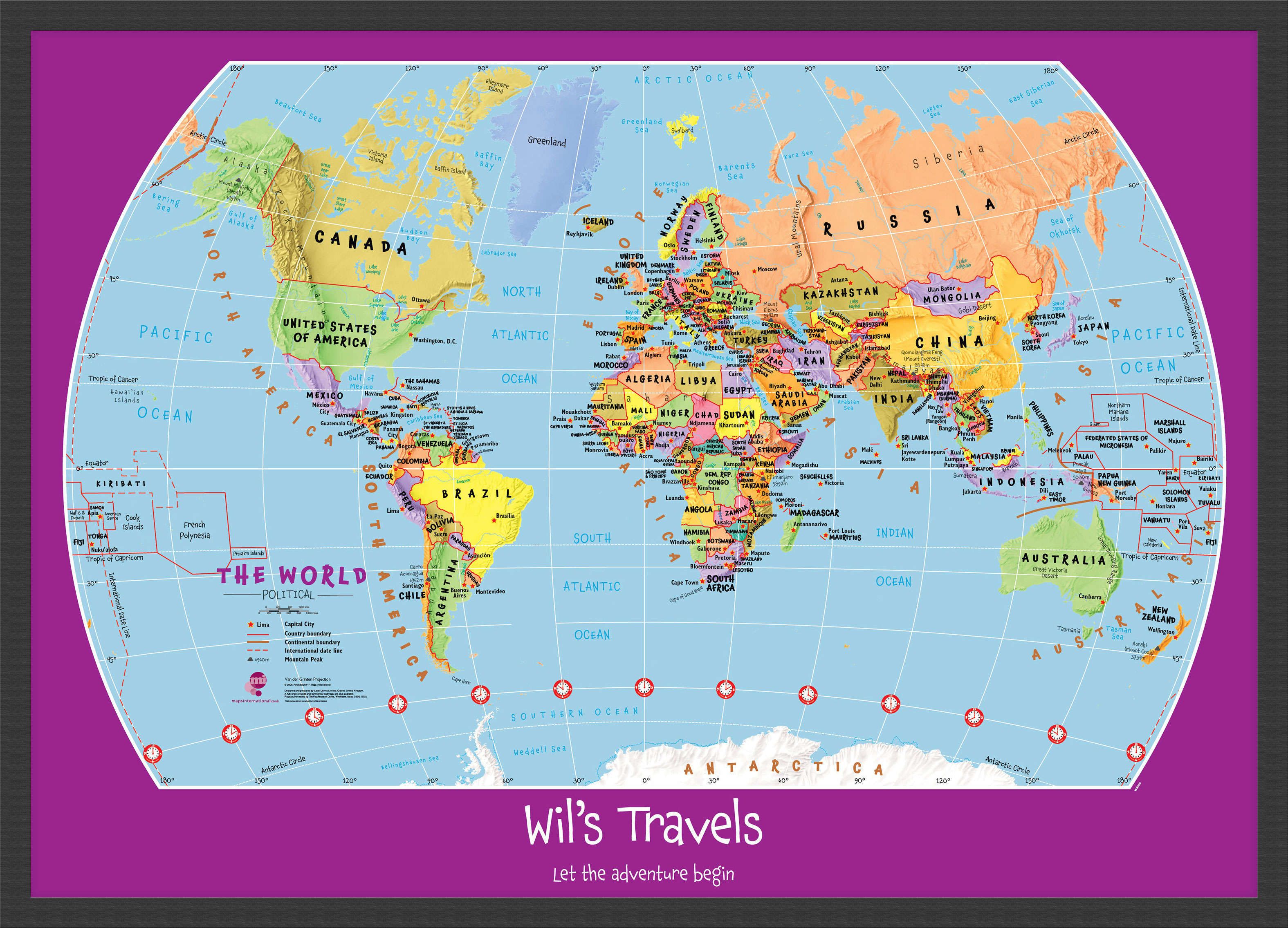 small personalized childs world map pinboard wood