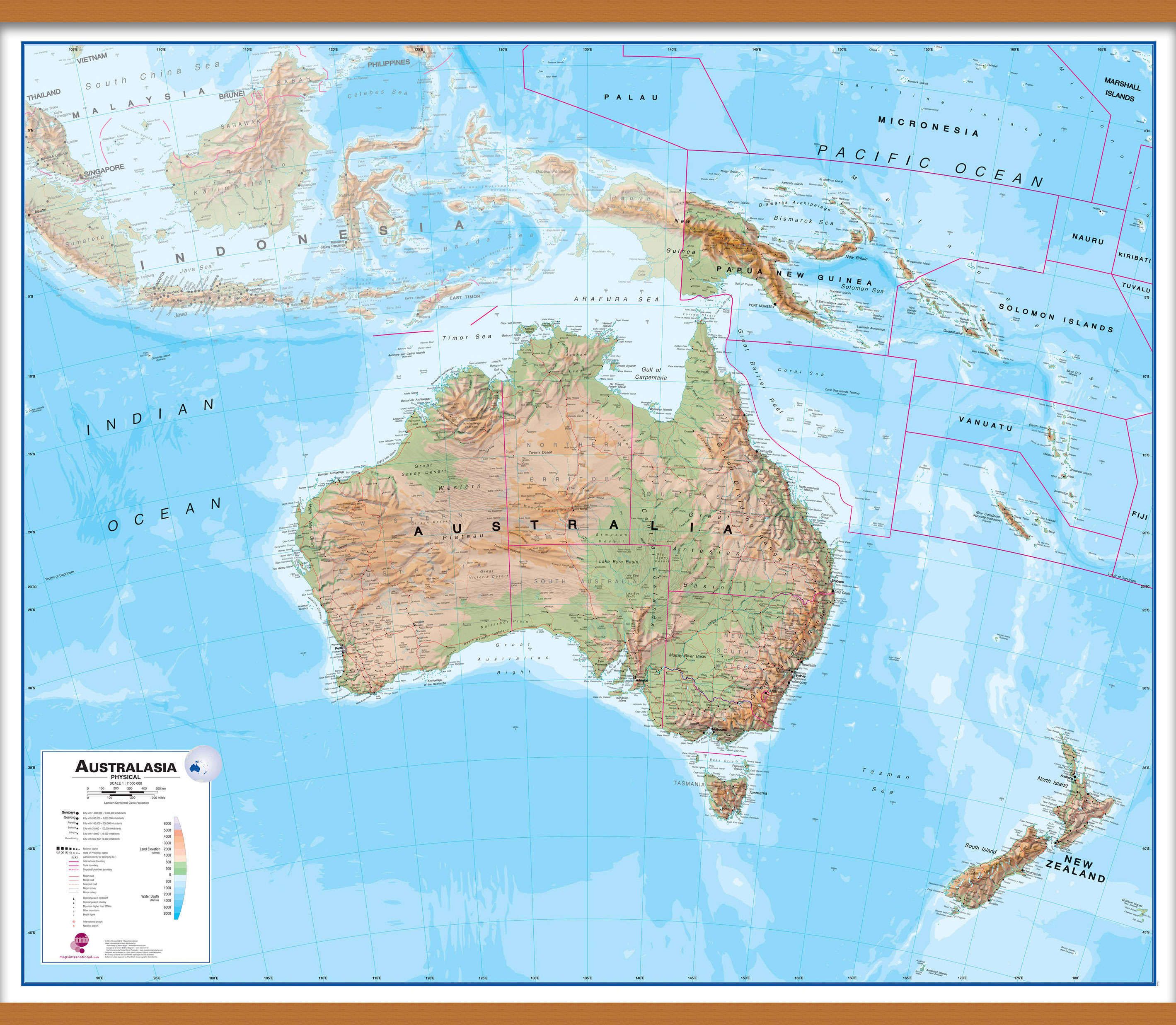 Australasia Wall Map Physical Wooden Bars Ct00408 Lwdhb Hl 