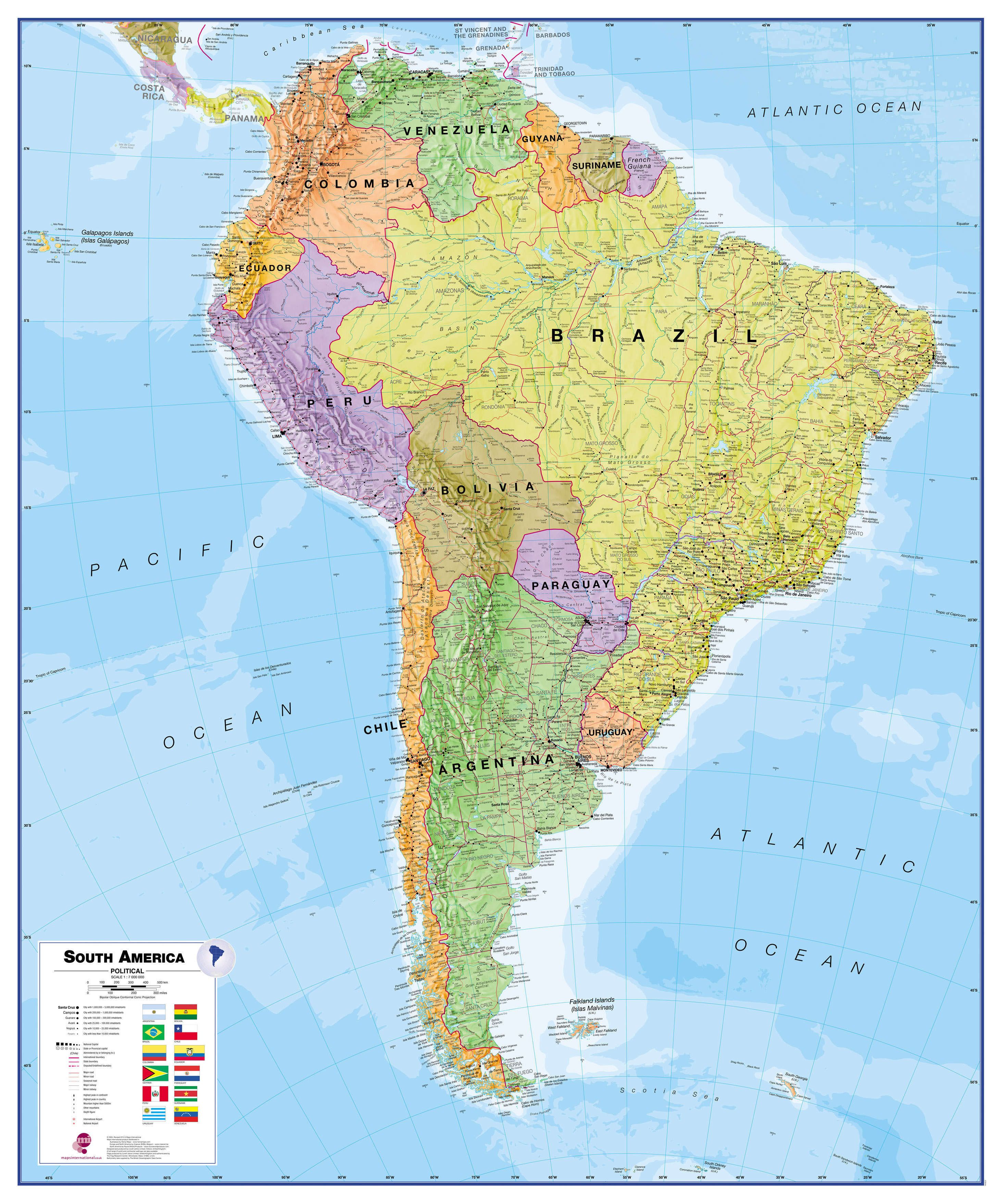 political-south-america-wall-map