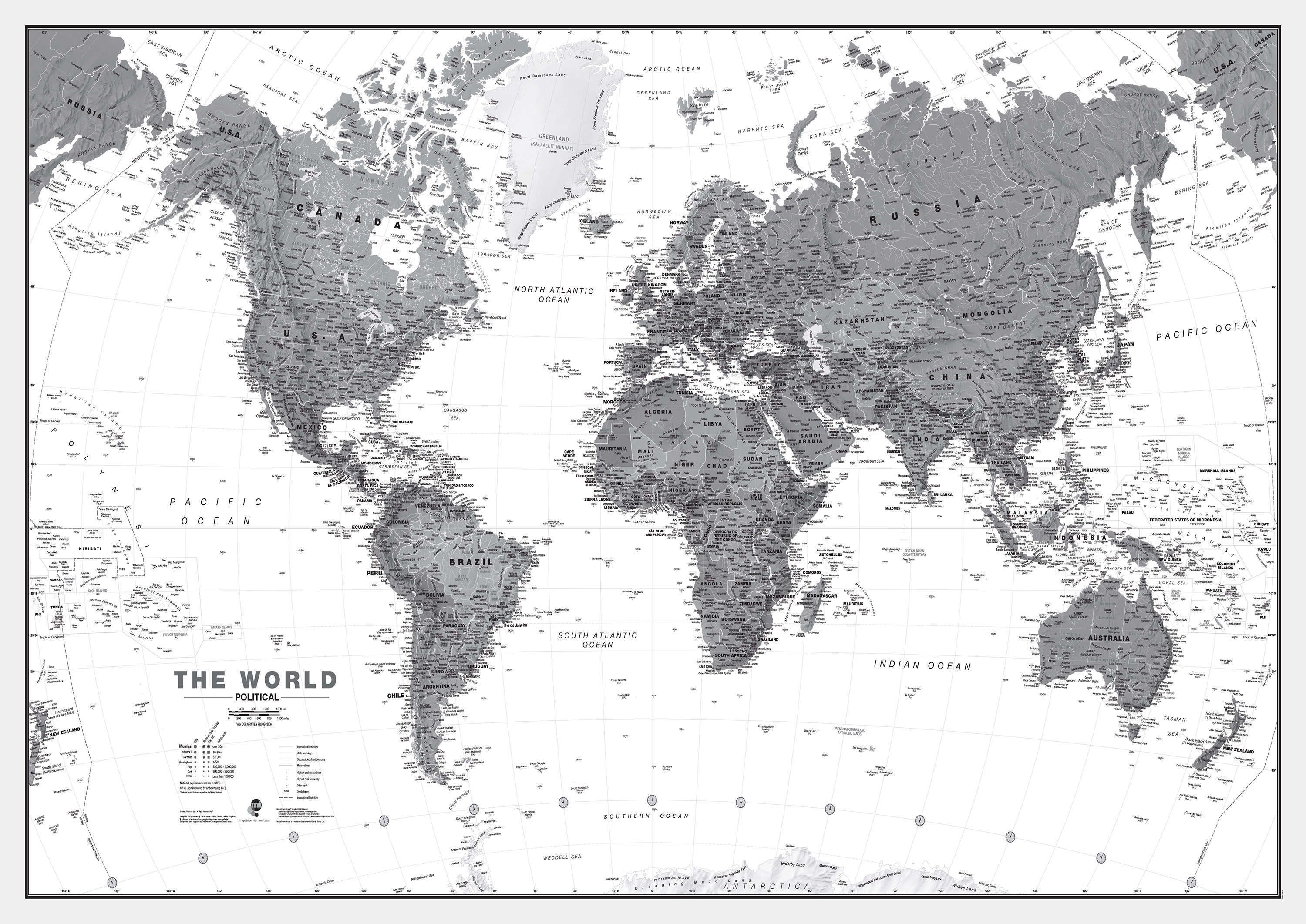 World Wall Map Political Black White Wm01642 